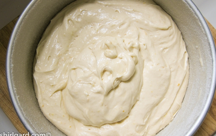 Creamy White Shortcake Batter in Prepped Deep 8" Pan