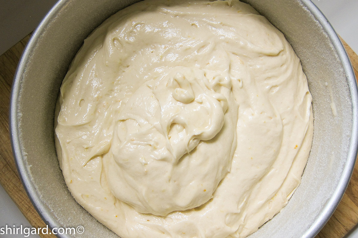 Creamy White Shortcake Batter in Prepped Deep 8" Pan