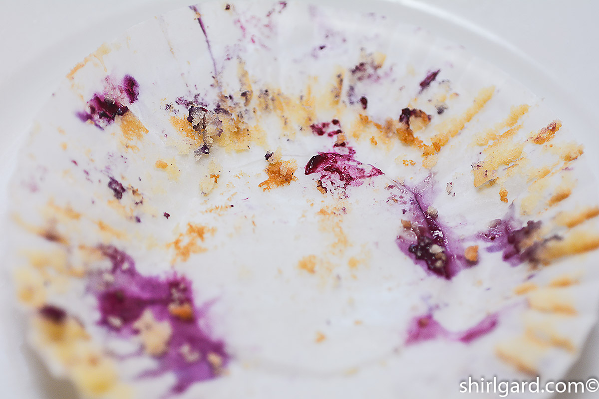 All that's left: the Blueberry Muffin paper. Notice the purple juices.